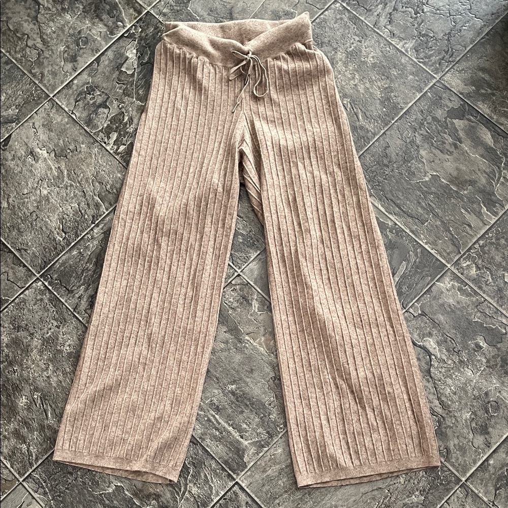 KAFFE Ribbed Knit Wide-Leg Lounge Pants Cozy Soft Classic Cottagecore Coastal